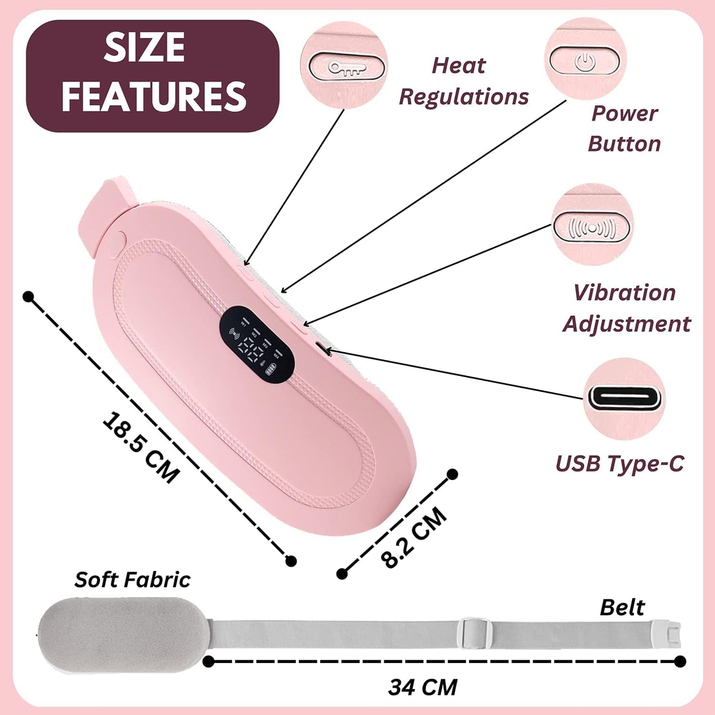 Menstrual Heating Pad Abdominal Massager Smart Warm Palace Belt Waist Vibration Massage Device for Cramps Period Pain Relief
