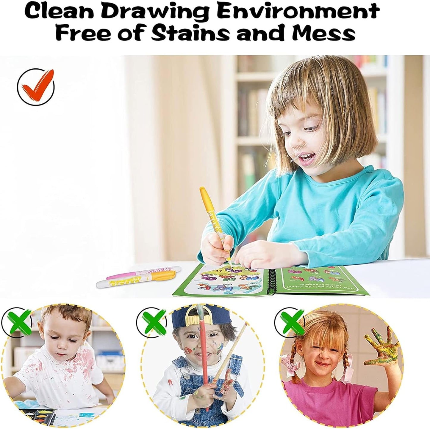 Buy 3 Get 3 Free | Pack of 6 Water coloring Books | Magic Water Drawing Book Coloring Doodle Reusable Activity Book for kids | PACK of 6 - Baby Products