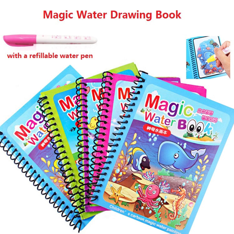 Pack of 3 Water coloring Books | Magic Water Drawing Book Coloring Doodle Reusable Activity Book for kids | PACK of 3 - Baby Products