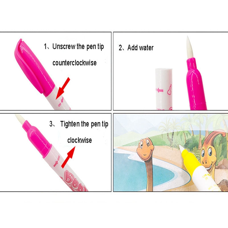 Pack of 3 Water coloring Books | Magic Water Drawing Book Coloring Doodle Reusable Activity Book for kids | PACK of 3 - Baby Products
