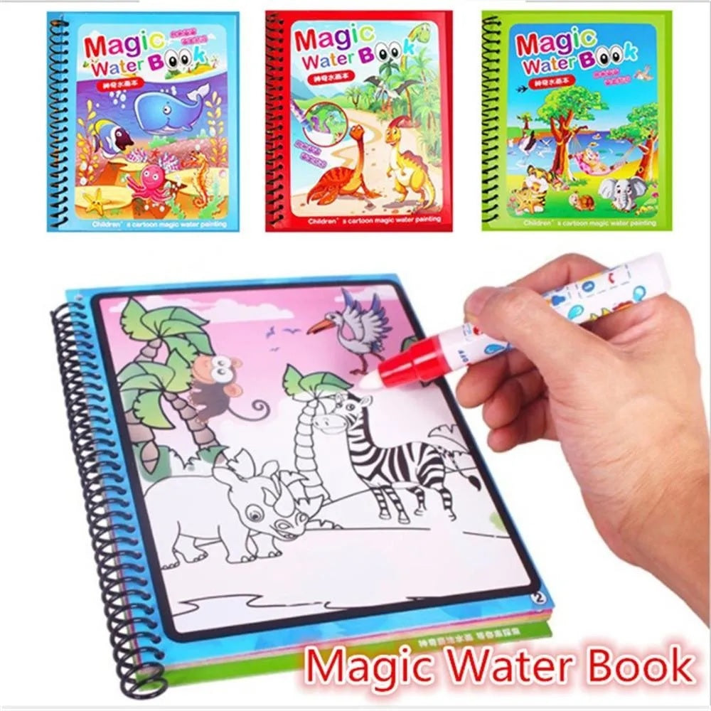 Pack of 3 Water coloring Books | Magic Water Drawing Book Coloring Doodle Reusable Activity Book for kids | PACK of 3 - Baby Products